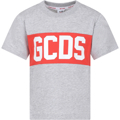 Shop Gcds Mini Grey T-shirt For Kids With Logo