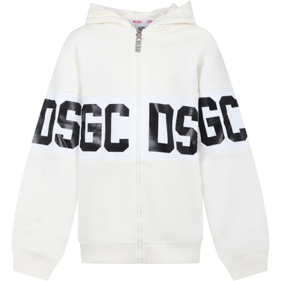 Shop Gcds Mini White Sweatshirt For Kids With Logo In Ivory