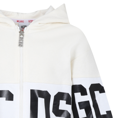 Shop Gcds Mini White Sweatshirt For Kids With Logo In Ivory