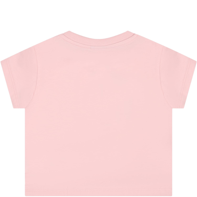 Shop Gcds Mini Pink T-shirt For Baby Girl With Kitten