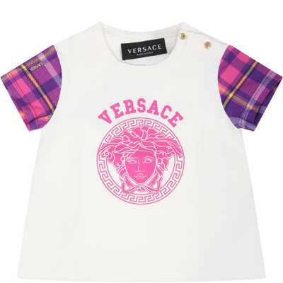 Shop Versace White T-shirt For Baby Girl With Medusa And Logo