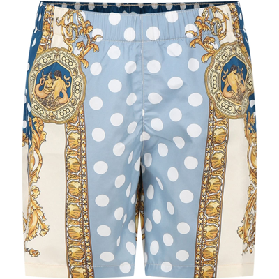 Shop Versace Light Blue Swim Boxer For Boy With Polka Dots And Logo