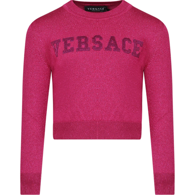 Shop Versace Fuchsia Sweater For Girl With Logo
