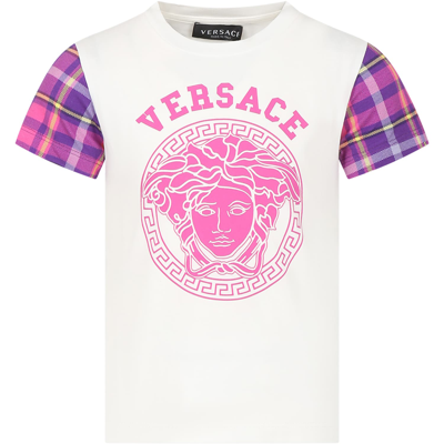 Shop Versace White T-shirt For Girl With Medusa And Logo