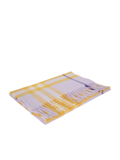 Shop Burberry Check Motif Lilac/yellow Scarf In Pink
