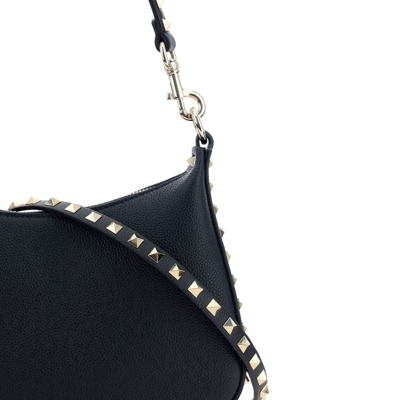 Shop Valentino Garavani Rockstud Hobo Shoulder Bag In Black