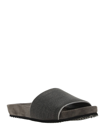 Brunello Cucinelli Precious Suede Slides In Litio/argento/rutenio