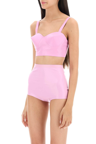 Maison Margiela Latex Top With Bullet Cups In Lilac (pink)