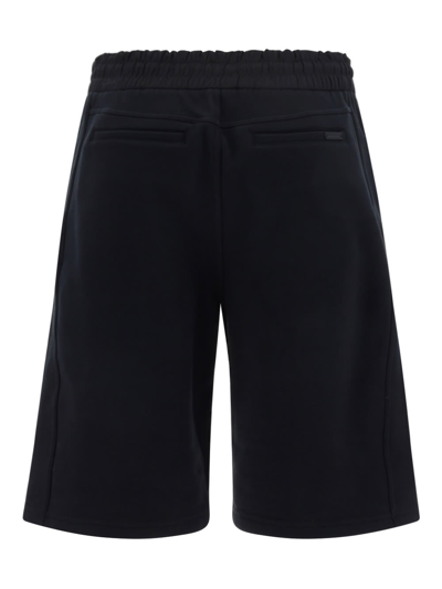 Saint Laurent Logo Cotton Shorts In Noir/naturel