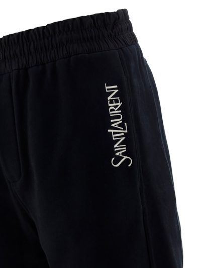Saint Laurent Logo Cotton Shorts In Noir/naturel