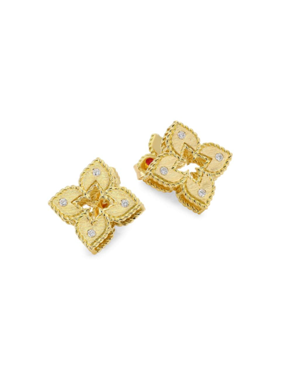 Shop Roberto Coin Women's Petite Venetian 18k Yellow Gold & Diamond Stud Earrings