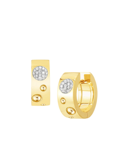 Shop Roberto Coin Women's Pois Moi Luna 18k Yellow Gold & Diamond Small Hoop Earrings