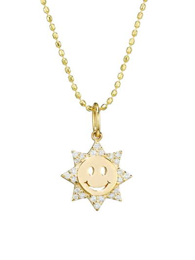 Shop Sydney Evan Women's 14k Yellow Gold & Diamond Happy Face Sun Charm Necklace