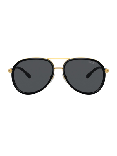 Shop Versace Men's 60mm Aviator Sunglasses In Black Gold Smoke