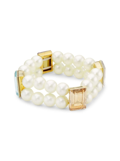 Shop Kenneth Jay Lane Women's Gold-plated, Faux Pearl & Crystal Glass Bracelet