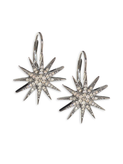 Shop Nina Gilin Diamond Starburst Earrings In Black Rhodium Silver