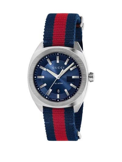 Shop Gucci Men's Stainless Steel & Nylon Web Watch In Navy