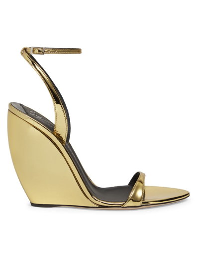Shop Giuseppe Zanotti Women's Metallic Patent Leather Wedge Sandals In Oro