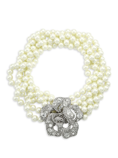 Shop Kenneth Jay Lane Women's Glass Pearl & Crystal Flower Multi-strand Necklace In Cultura Pearl