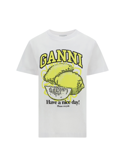 Shop Ganni Lemon T-shirt In Bright White