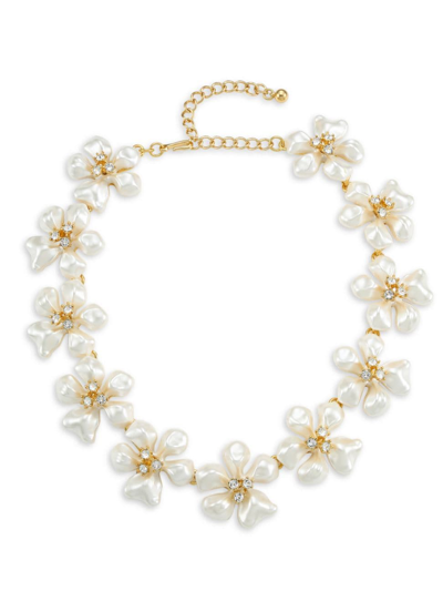 Shop Kenneth Jay Lane Women's Crystal & Faux-pearl Flower Necklace In White Pearl