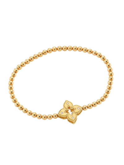 Shop Roberto Coin Women's Petite Venetian Small Station 18k Yellow Gold & Diamond Stretch Bracelet