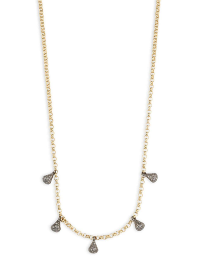 Shop Nina Gilin Diamond & 14k Yellow Gold Station Necklace In Black Rhodium Silver