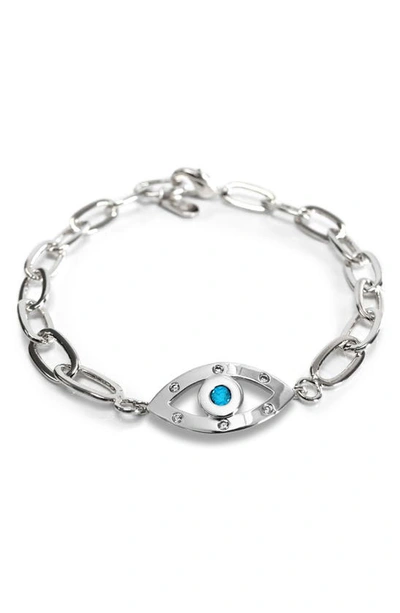 Shop Liza Schwartz Cubic Zirconia Evil Eye Bracelet In Silver