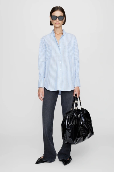Shop Anine Bing Catherine Shirt In Blue And White Stripe