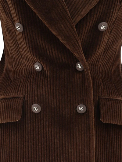 Shop Dolce & Gabbana Double-breasted Corduroy Blazer In Brown