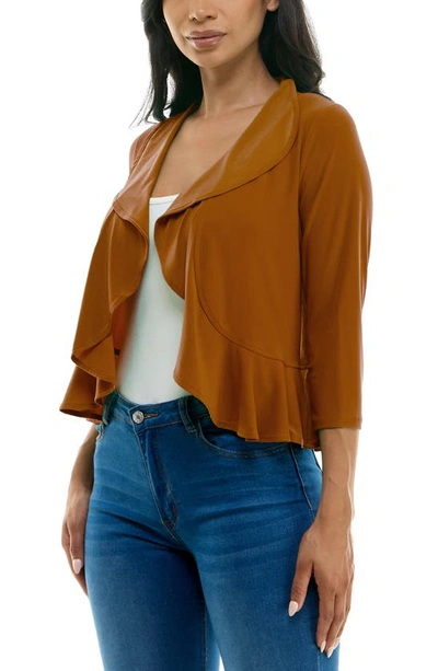 Nina Leonard Ruffle Bolero In Cognac