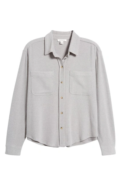 Shop Beachlunchlounge Tobey Brushed Knit Shirt Jacket In Light Grey Heather