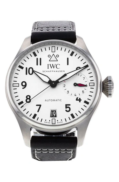 Shop Watchfinder & Co. Iwc  2022 Big Pilot's Leather Strap Watch, 46mm In Silver