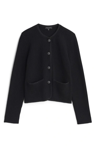 Shop Rag & Bone Nancy Rib Merino Wool Blend Cardigan In Black