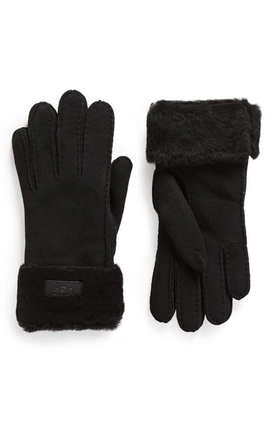 Shop Ugg Genuine Shearling Turn Cuff Gloves In Black