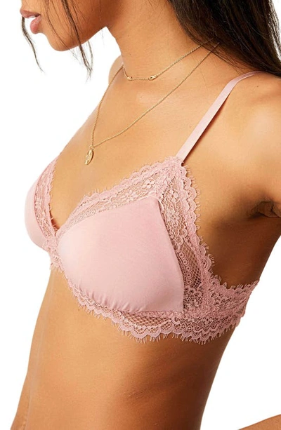 Shop Free People Intimately Fp Happier Than Ever Lace Trim Wireless Bra In Pink Tofu
