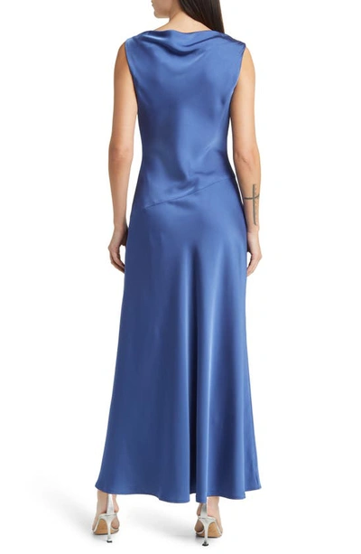 Shop Floret Studios Cowl Neck Satin Midi Dress In Blue