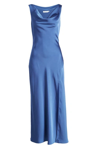Shop Floret Studios Cowl Neck Satin Midi Dress In Blue