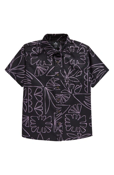 Shop Rip Curl Kids' Tropical Floral Short Sleeve Cotton Button-up Shirt In Lilac