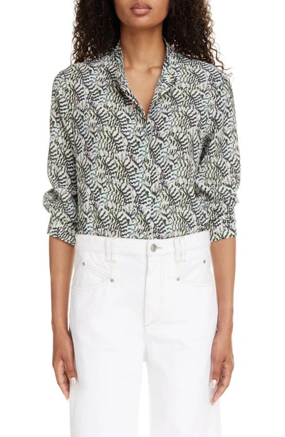 Shop Isabel Marant Ilda Abstract Print Stretch Silk Button-up Shirt In Ecru