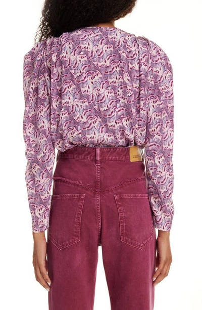 Shop Isabel Marant Zarga Abstract Print Stretch Silk Button-up Shirt In Mauve
