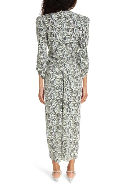 Shop Isabel Marant Albini Abstract Print Ruched Stretch Silk Midi Dress In Ecru