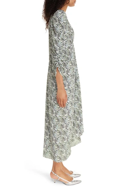 Shop Isabel Marant Albini Abstract Print Ruched Stretch Silk Midi Dress In Ecru
