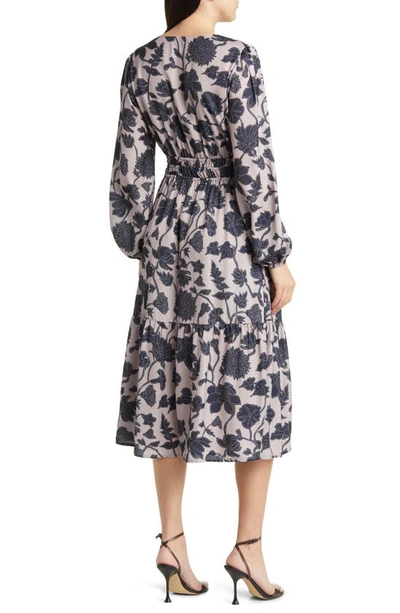 Shop Lost + Wander Amina Floral Print Long Sleeve Midi Dress In Grey-multi