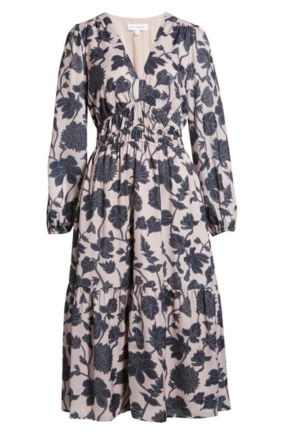 Shop Lost + Wander Amina Floral Print Long Sleeve Midi Dress In Grey-multi