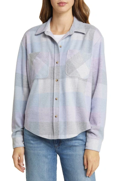 Shop Beachlunchlounge Plaid Shirt Jacket In Pale Lilac Denim