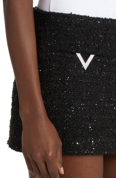 Shop Valentino Crystal V-detail Metallic Tweed Miniskirt In Nero Lurex/ Strass