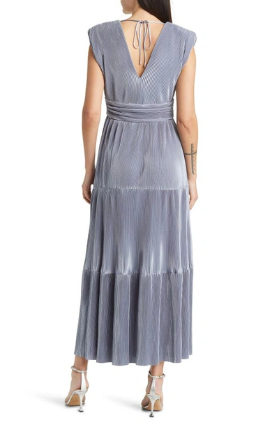 Shop Floret Studios Micropleat Sleeveless Tiered Midi Dress In Dusty Blue