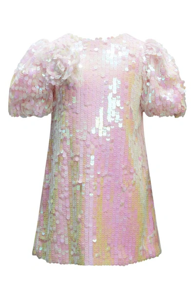 Shop Bardot Junior Kids' Giselle Puff Sleeve Sequin Minidress In Cameo Pink