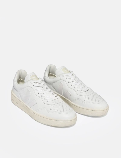 Shop Veja Womens V-90 O.t. Leather Trainers In White